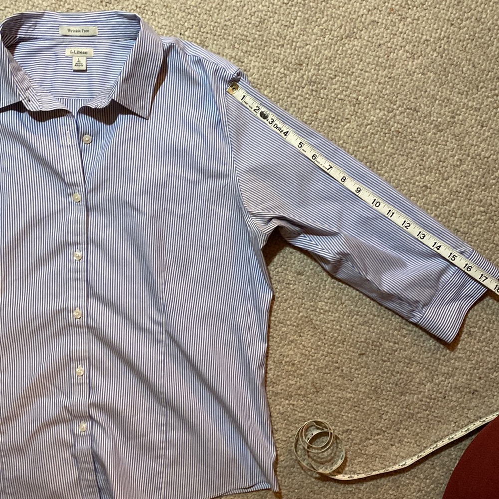 LL Bean Blue White Striped Button Shirt